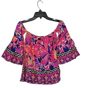 Lilly Pulitzer Off Shoulder Blouse Sanilla Silk Pink Bombshell Size XXS